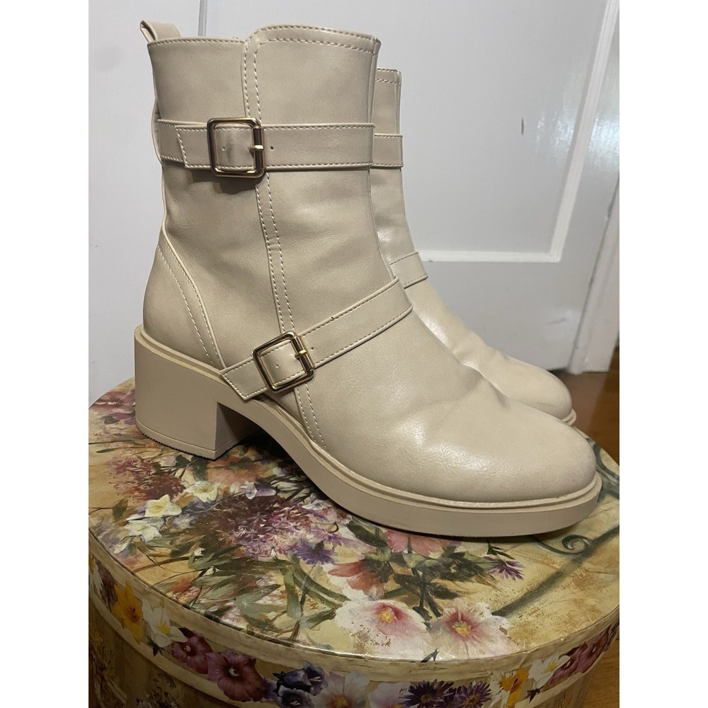 Elditas Monica Beige‎ Tan Heeled Boots 9.5 91/2 Side Zip Booties